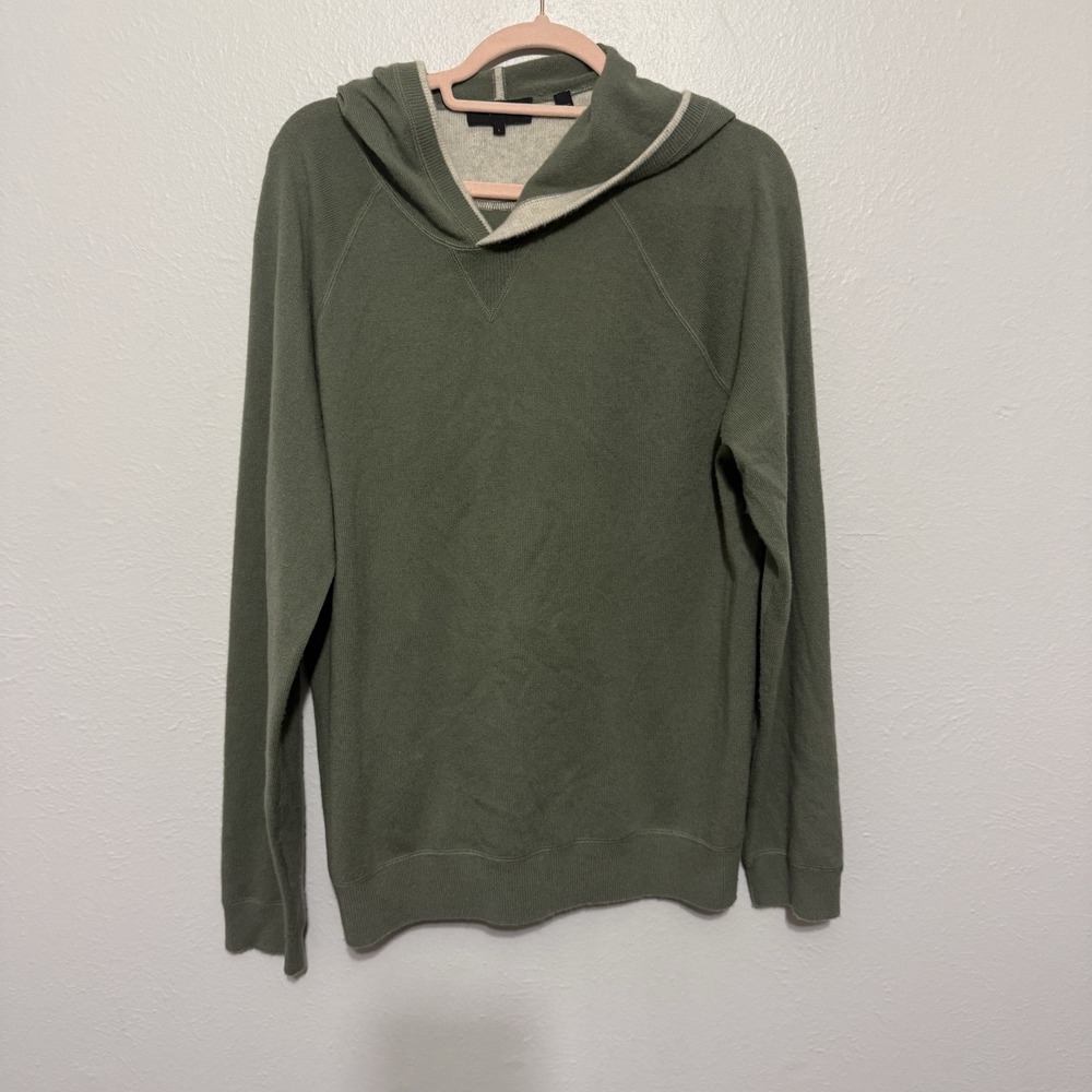 Vince Wool & Cashmere Lightweight Sweater Hoodie Size Large Green Quiet Luxury